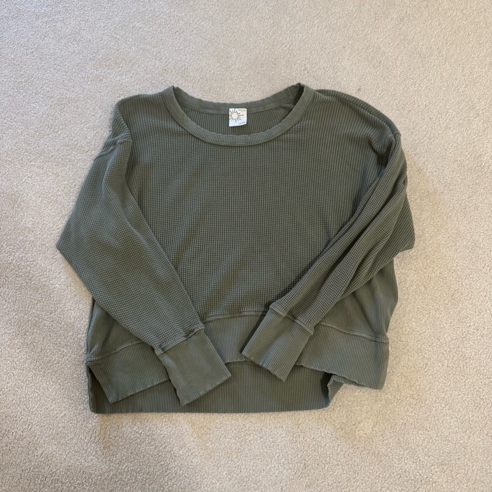 aerie Olive Waffle Knit Pullover